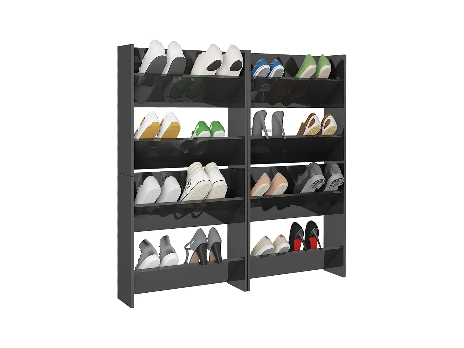 4-delige wandschoenenkast, glanzend grijs, 60x18x60 cm