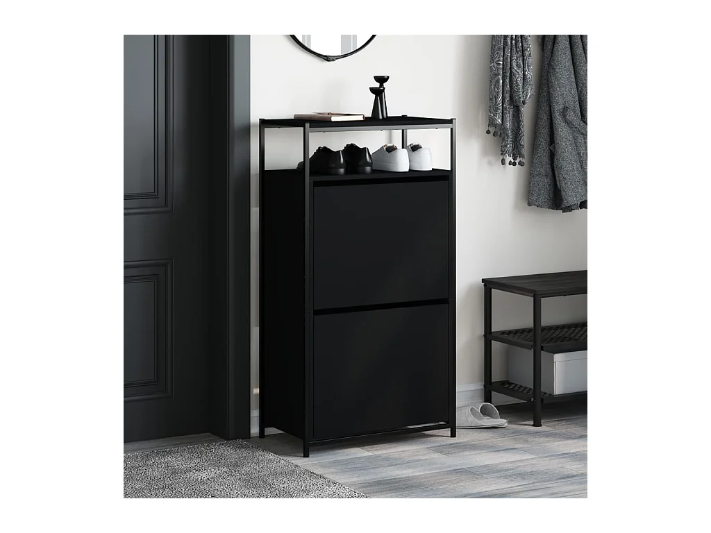 Zwarte schoenenkast 60x34x112 cm bewerkt hout