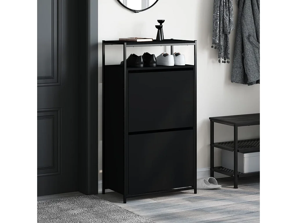 Zapatero negro 60x34x112 cm madera contrachapada