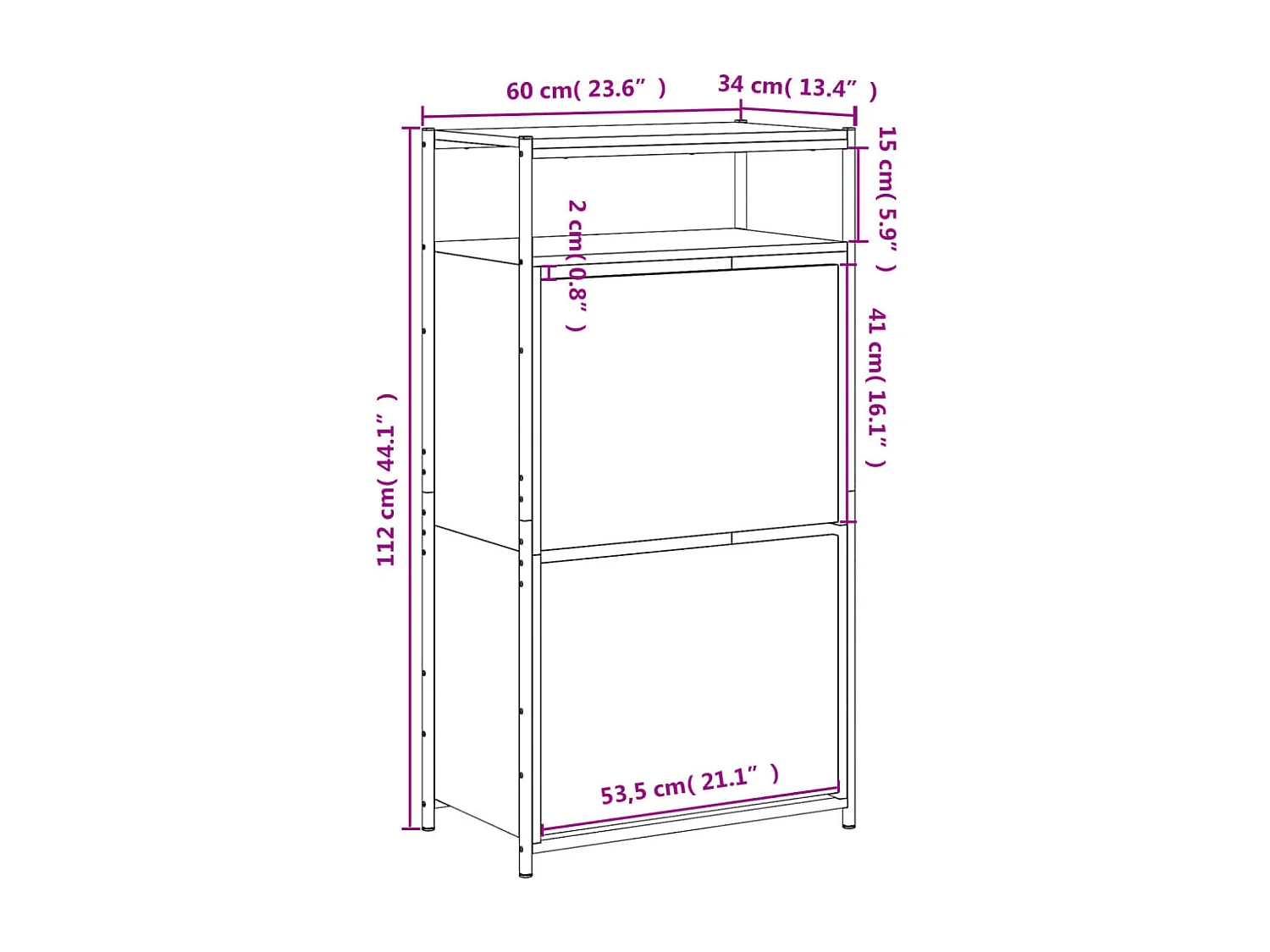 Zapatero negro 60x34x112 cm madera contrachapada