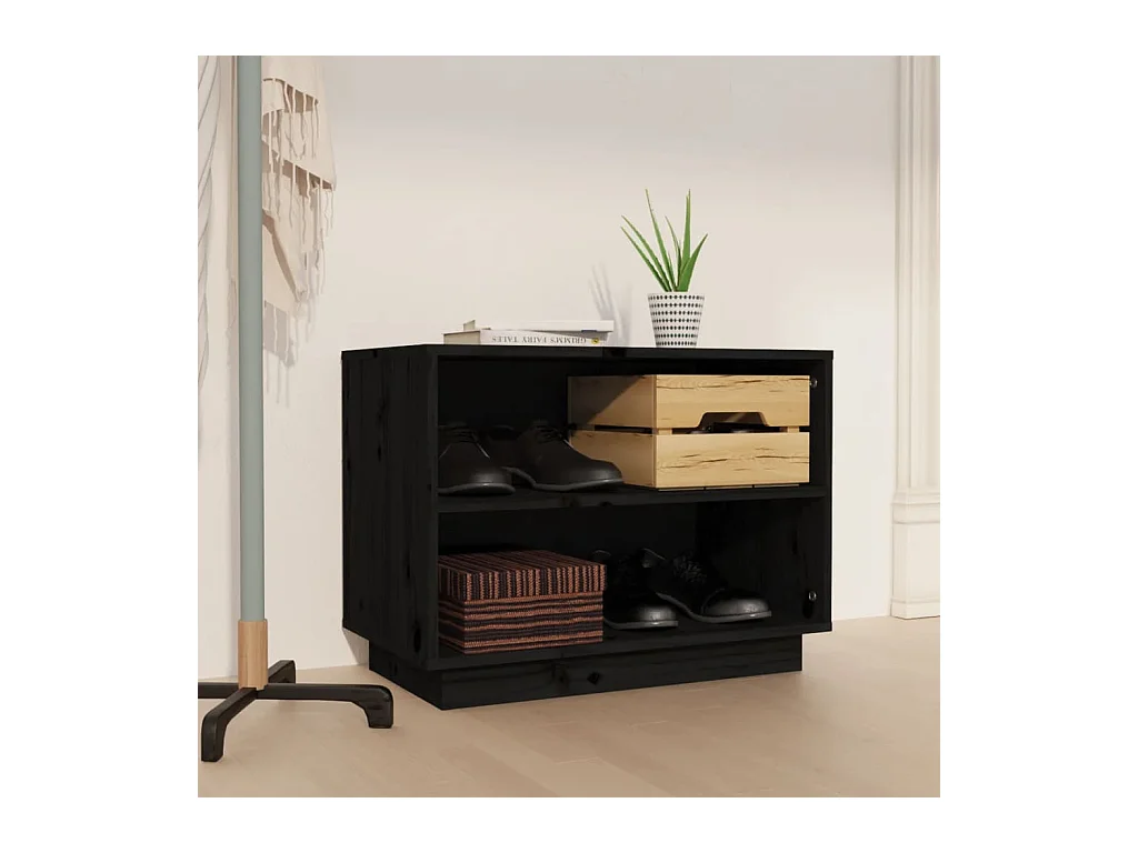 Armoire à chaussures Noir 60x34x45 cm Bois de pin massif