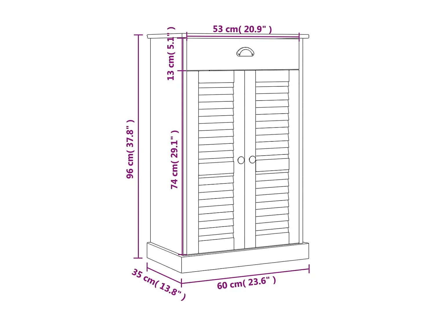 Zapatero 60x35x96 cm madera maciza de pino