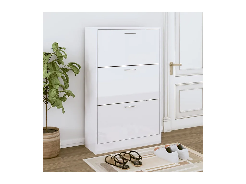Armoire à chaussure Blanc brillant 63x24x103 cm Bois ingénierie