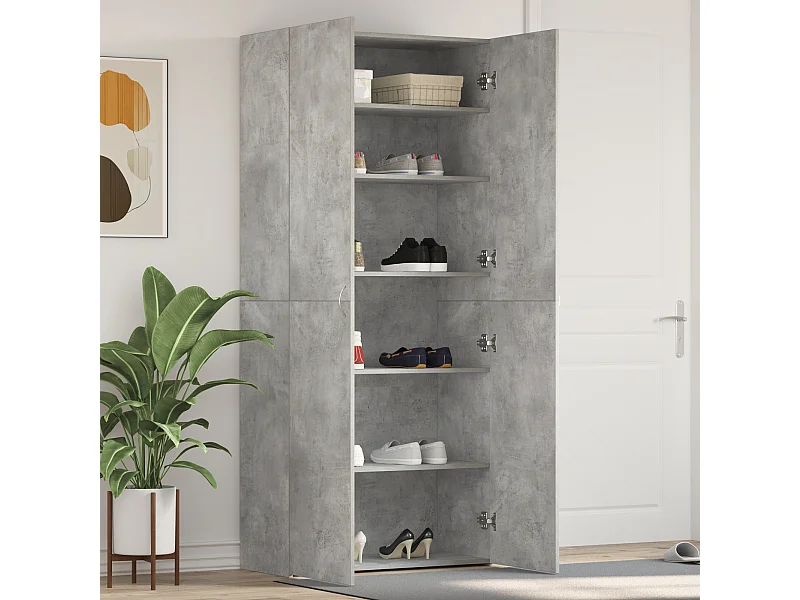 Betongrijze schoenenkast 80x35,5x180 cm bewerkt hout