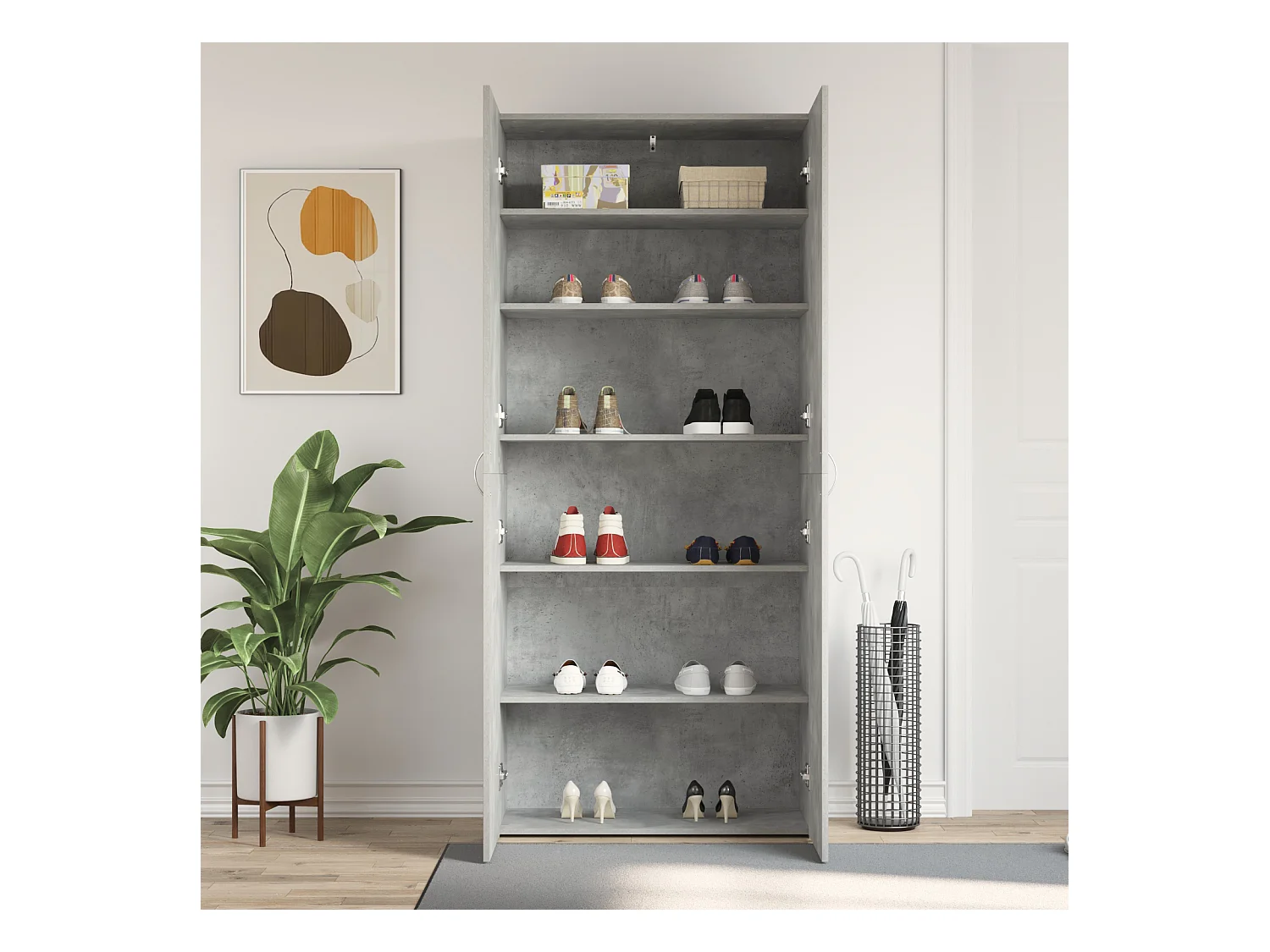 Betongrijze schoenenkast 80x35,5x180 cm bewerkt hout