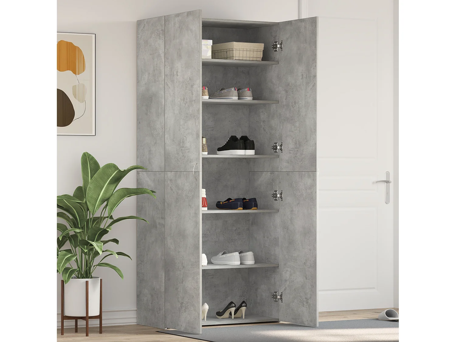 Meuble à chaussures Gris béton 80x35,5x180 cm Bois d'ingénierie