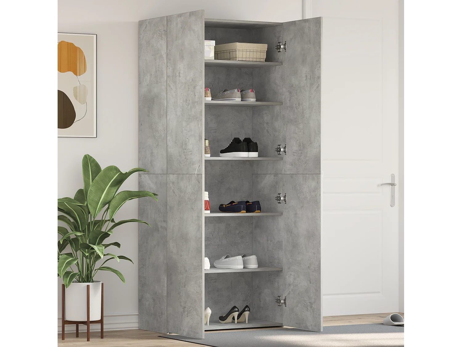 Meuble à chaussures Gris béton 80x35,5x180 cm Bois d'ingénierie