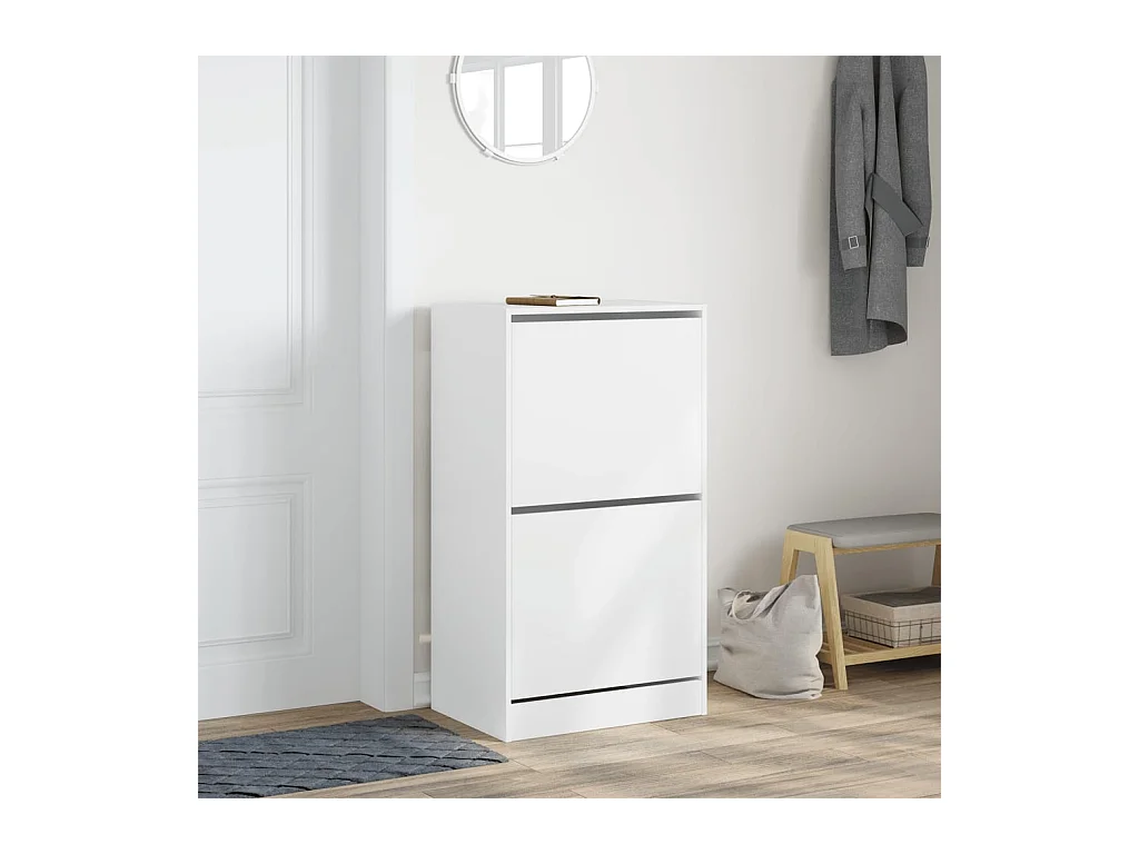 Armoire à chaussures 2 tiroirs rabattables blanc 60x42x108 cm