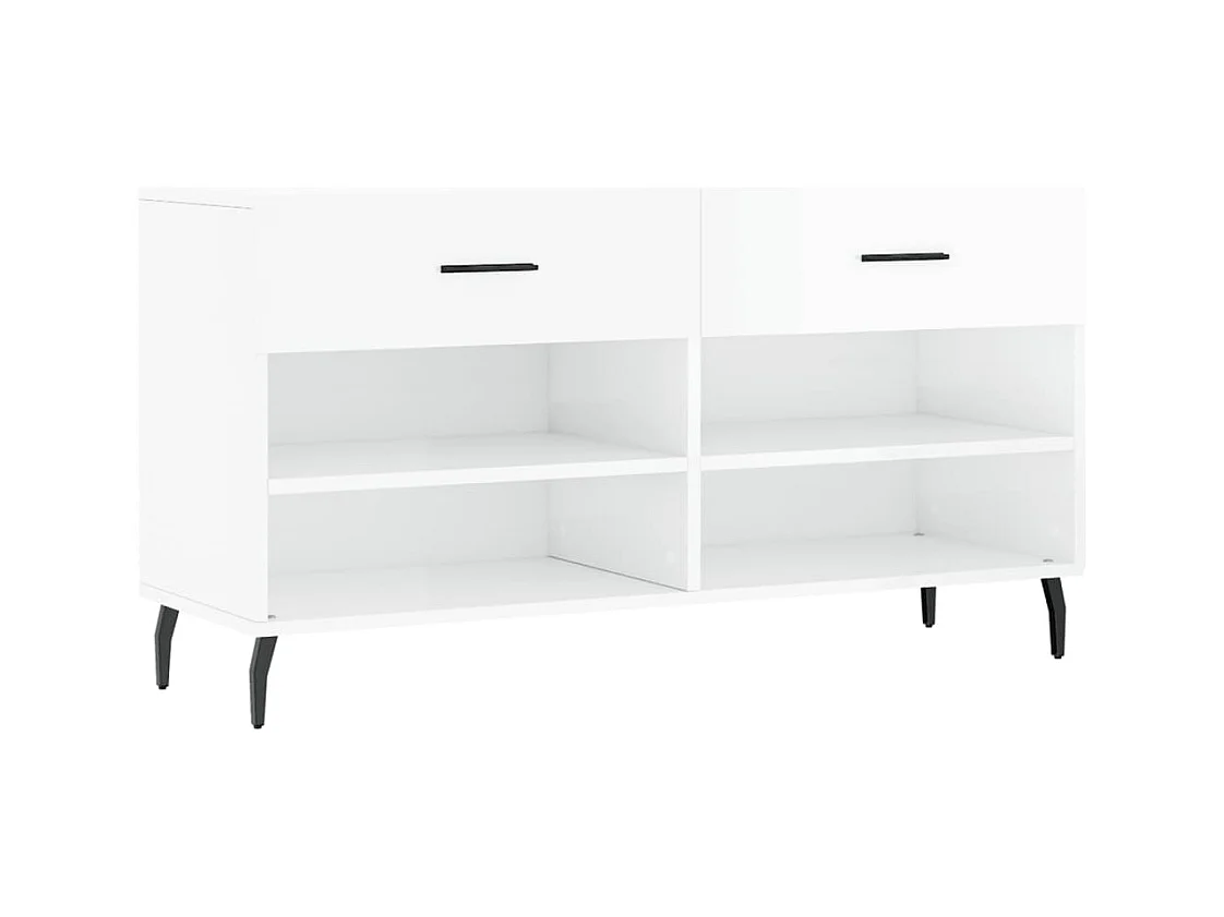 Banc à chaussures blanc brillant 102x35x55 cm bois d'ingénierie