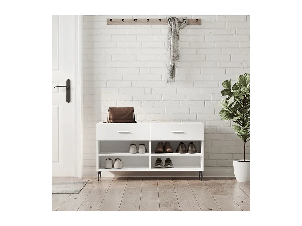 Banc à chaussures blanc brillant 102x35x55 cm bois d'ingénierie