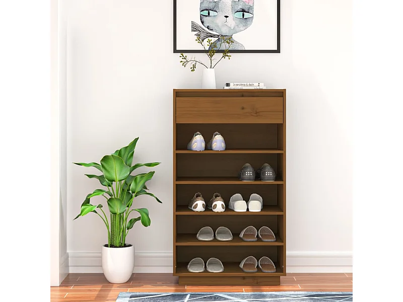 Armoire à chaussures Marron miel 60x34x105cm Bois de pin massif