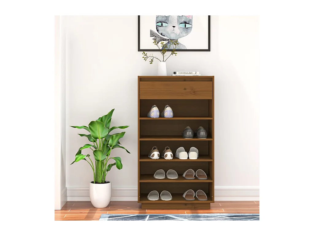 Armoire à chaussures Marron miel 60x34x105cm Bois de pin massif