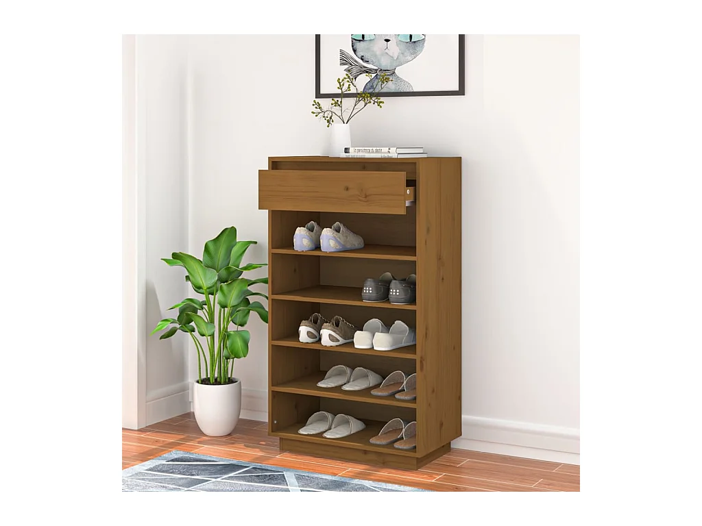 Armoire à chaussures Marron miel 60x34x105cm Bois de pin massif
