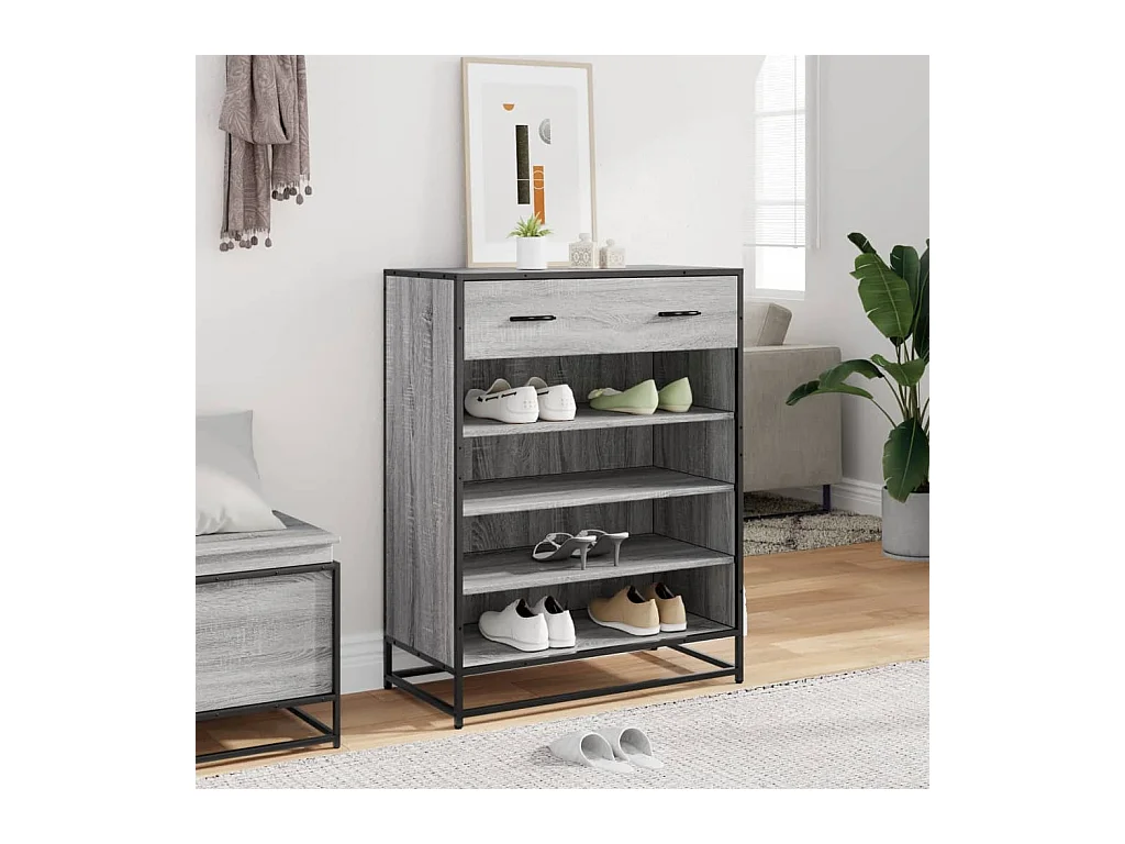 Meuble à chaussures sonoma gris bois d'ingénierie et métal