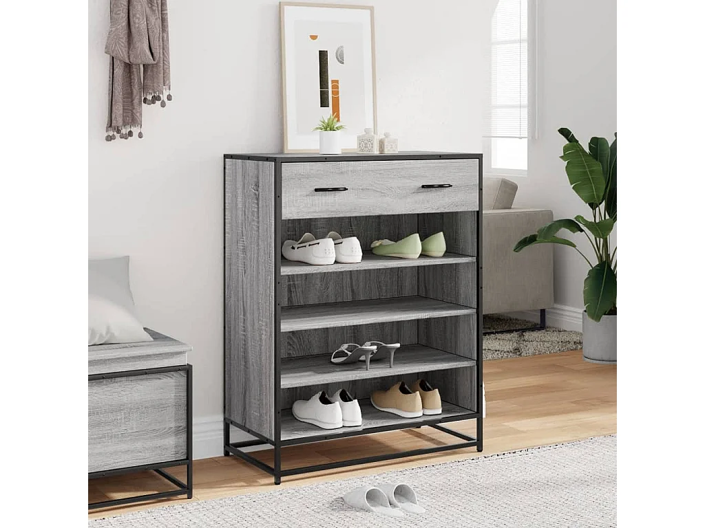 Meuble à chaussures sonoma gris bois d'ingénierie et métal