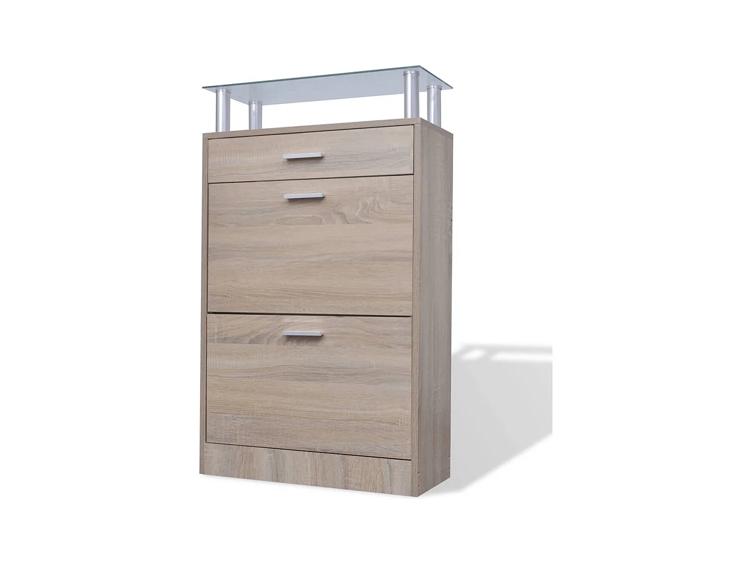 Meuble à chaussures avec tiroir et plateau en verre Bois