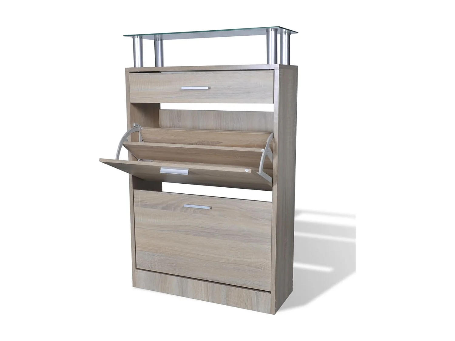 Schuhschrank mit Schublade und Glasplatte Holz