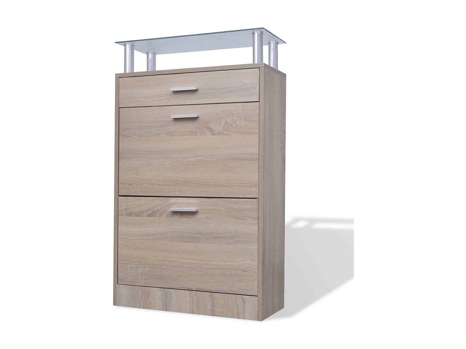 Schuhschrank mit Schublade und Glasplatte Holz