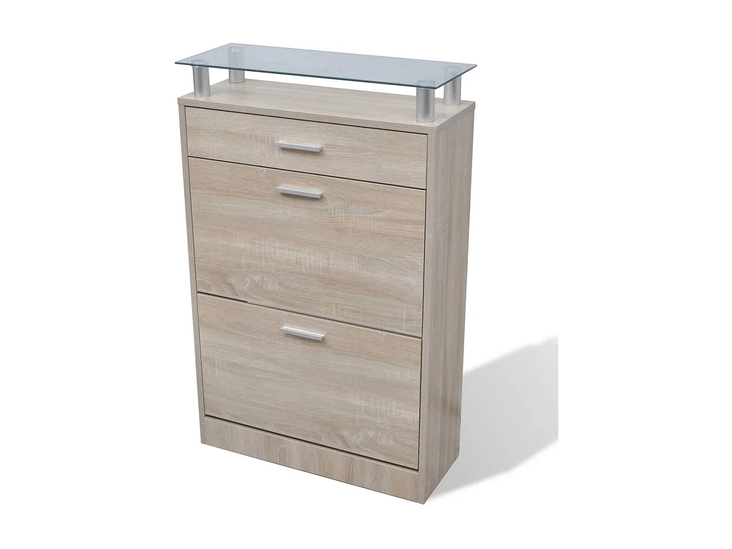 Schuhschrank mit Schublade und Glasplatte Holz