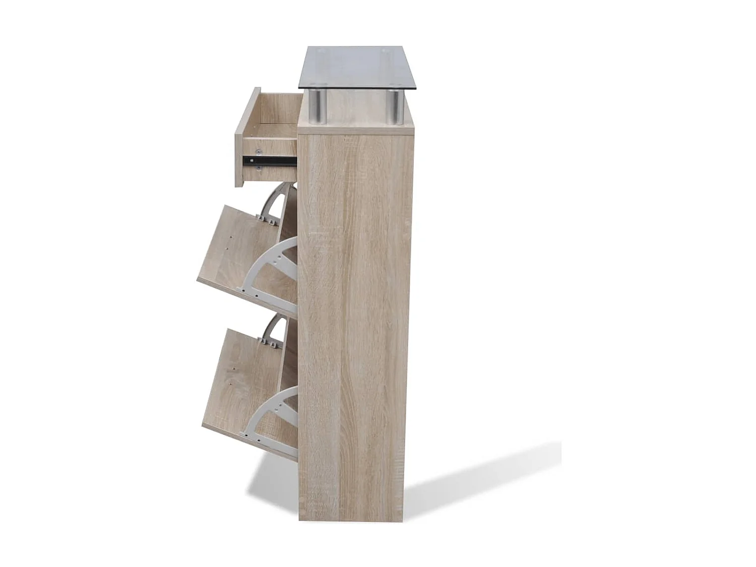 Schuhschrank mit Schublade und Glasplatte Holz