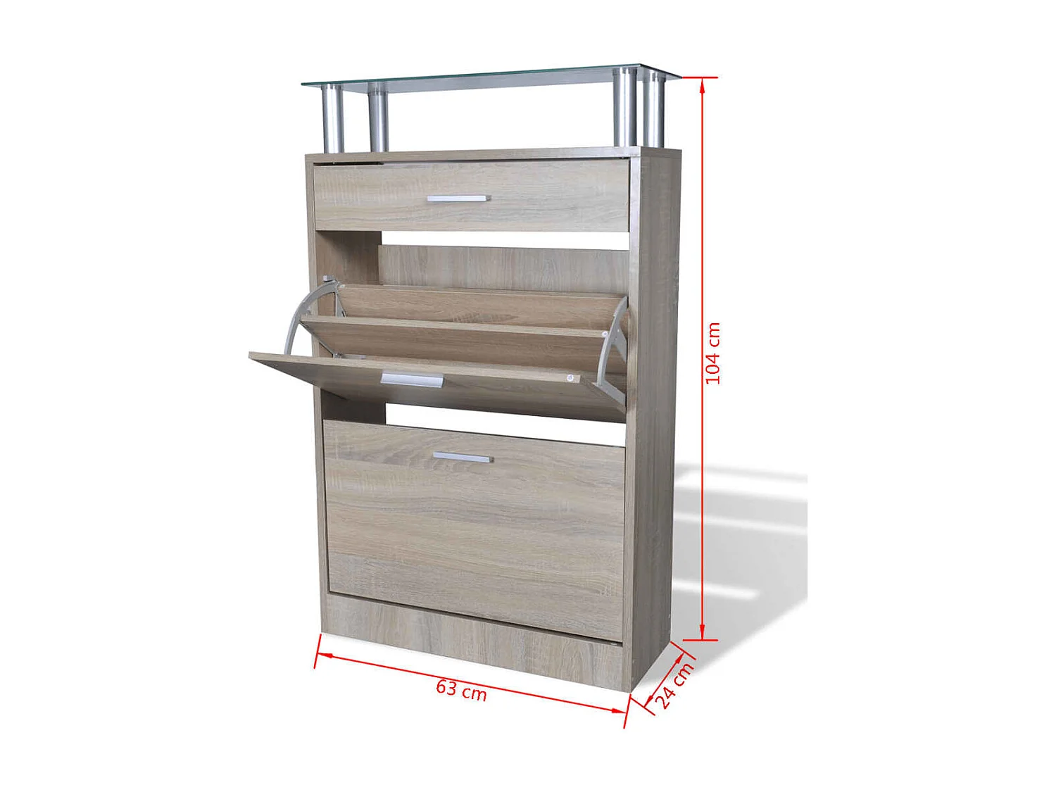 Schuhschrank mit Schublade und Glasplatte Holz