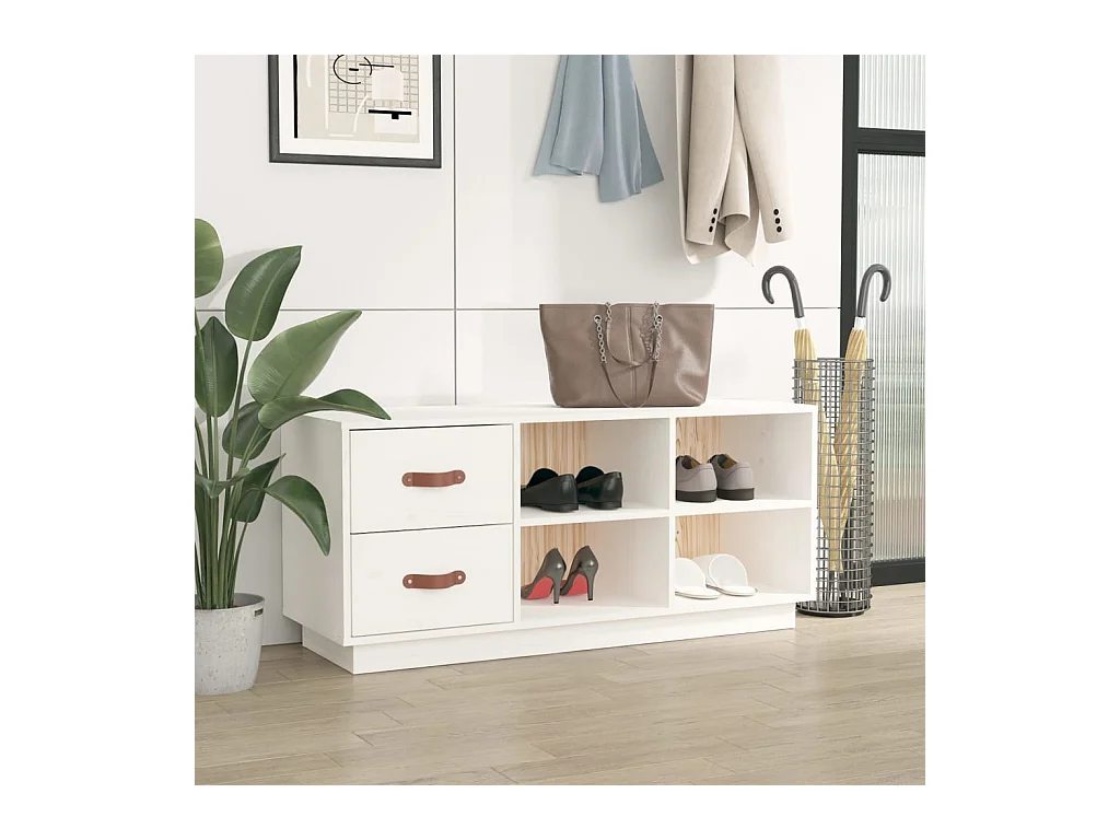 Witte schoenenbank 100x34x45 cm Massief grenenhout