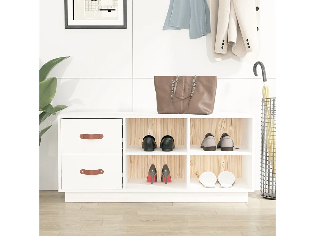 Banc à chaussures Blanc 100x34x45 cm Bois de pin massif