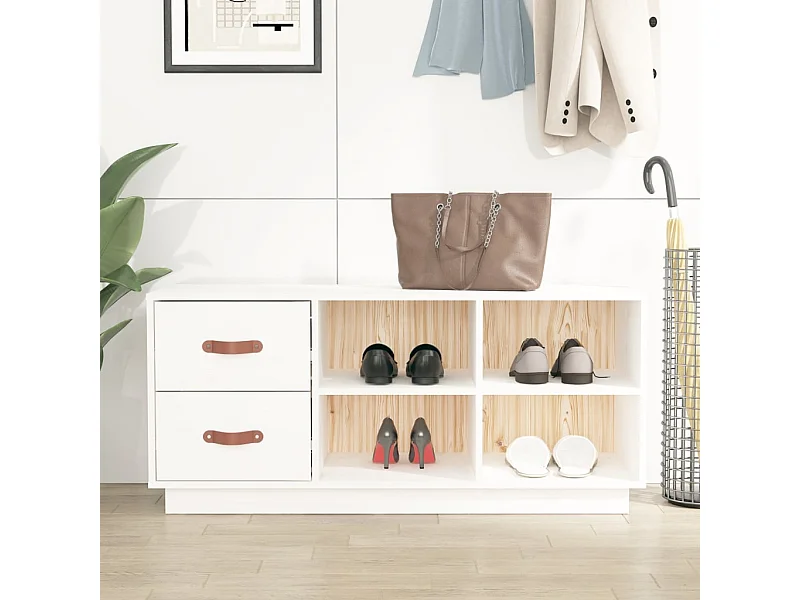 Banc à chaussures Blanc 100x34x45 cm Bois de pin massif
