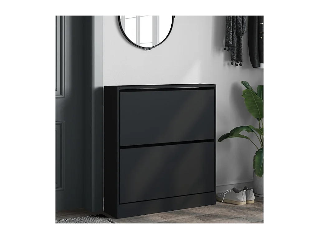 Armoire à chaussures noir 80x21x87,5 cm bois d'ingénierie