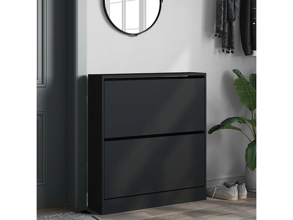 Armoire à chaussures noir 80x21x87,5 cm bois d'ingénierie