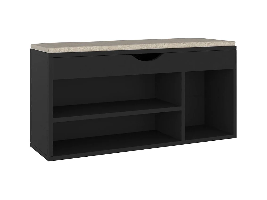 Banc à chaussures et coussin Noir 104x30x49cm Bois d'ingénierie