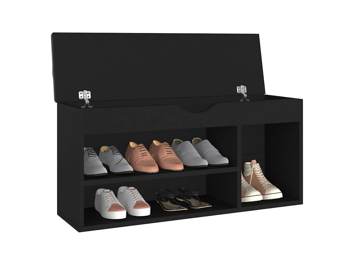 Banc à chaussures et coussin Noir 104x30x49cm Bois d'ingénierie