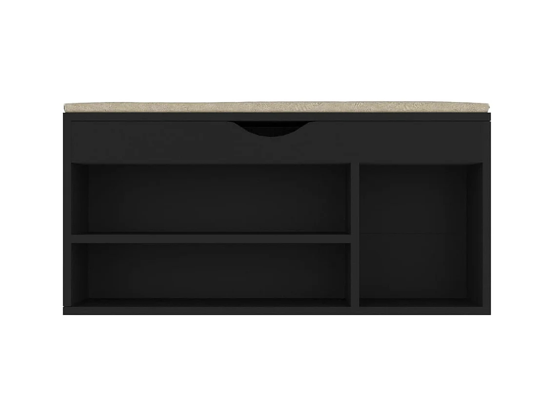 Banc à chaussures et coussin Noir 104x30x49cm Bois d'ingénierie