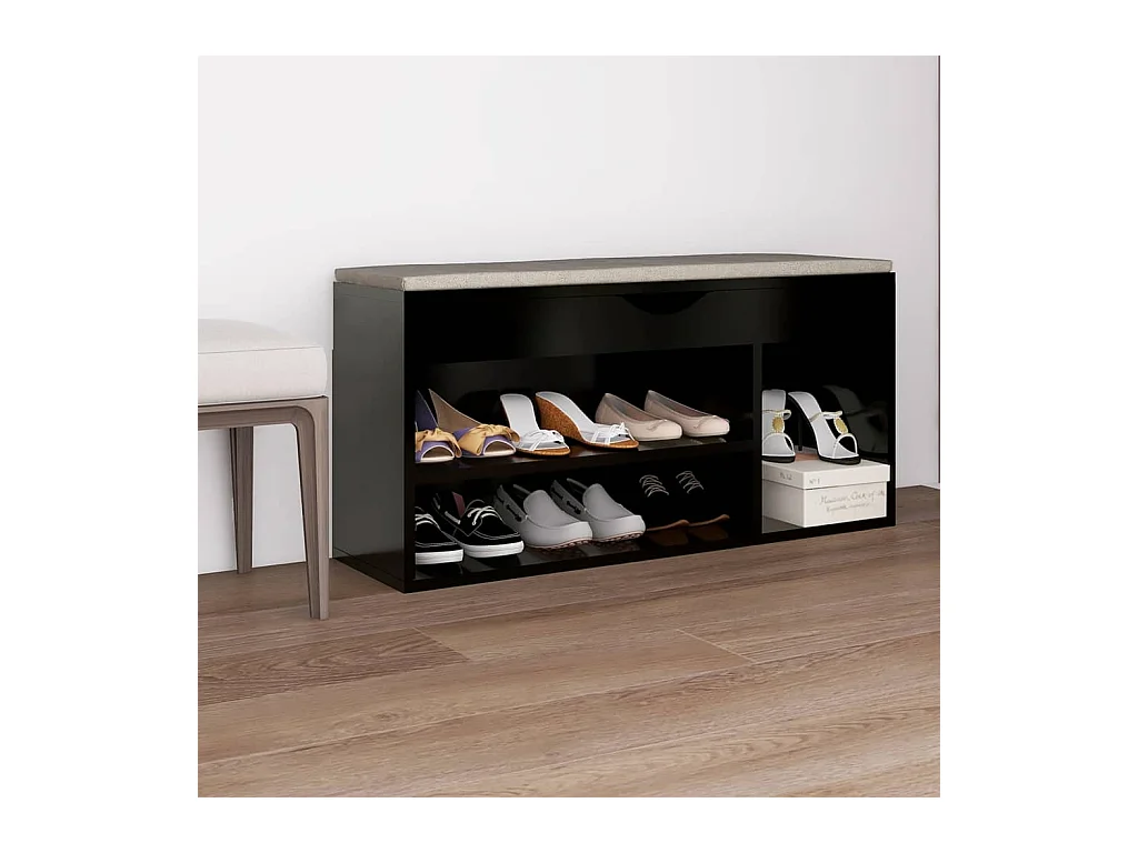 Banc à chaussures et coussin Noir 104x30x49cm Bois d'ingénierie