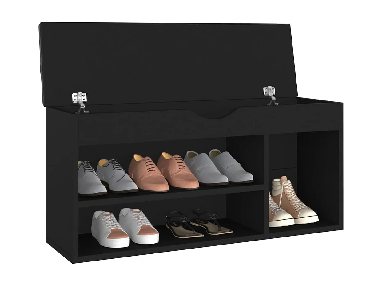 Banco de zapatos negro y cojín 104x30x49cm Madera de ingeniería