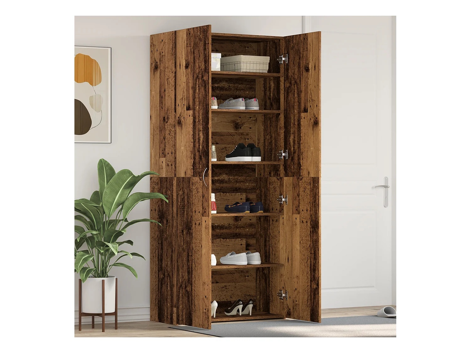 Cabinet à chaussures en bois vieilli 80x35,5x180 cm en bois d'ingénierie