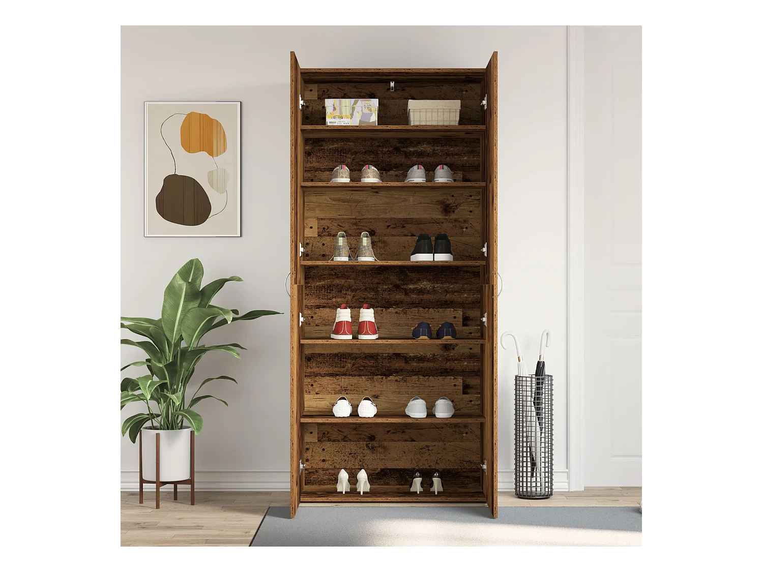 Cabinet à chaussures en bois vieilli 80x35,5x180 cm en bois d'ingénierie