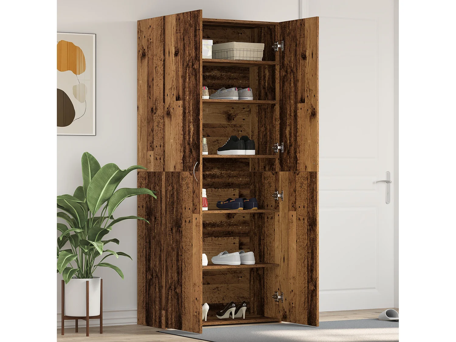 Cabinet à chaussures en bois vieilli 80x35,5x180 cm en bois d'ingénierie