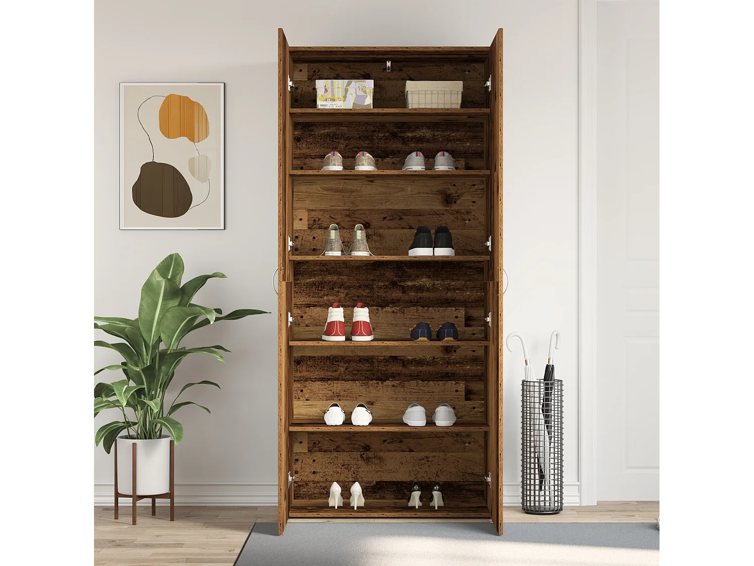 Cabinet à chaussures en bois vieilli 80x35,5x180 cm en bois d'ingénierie