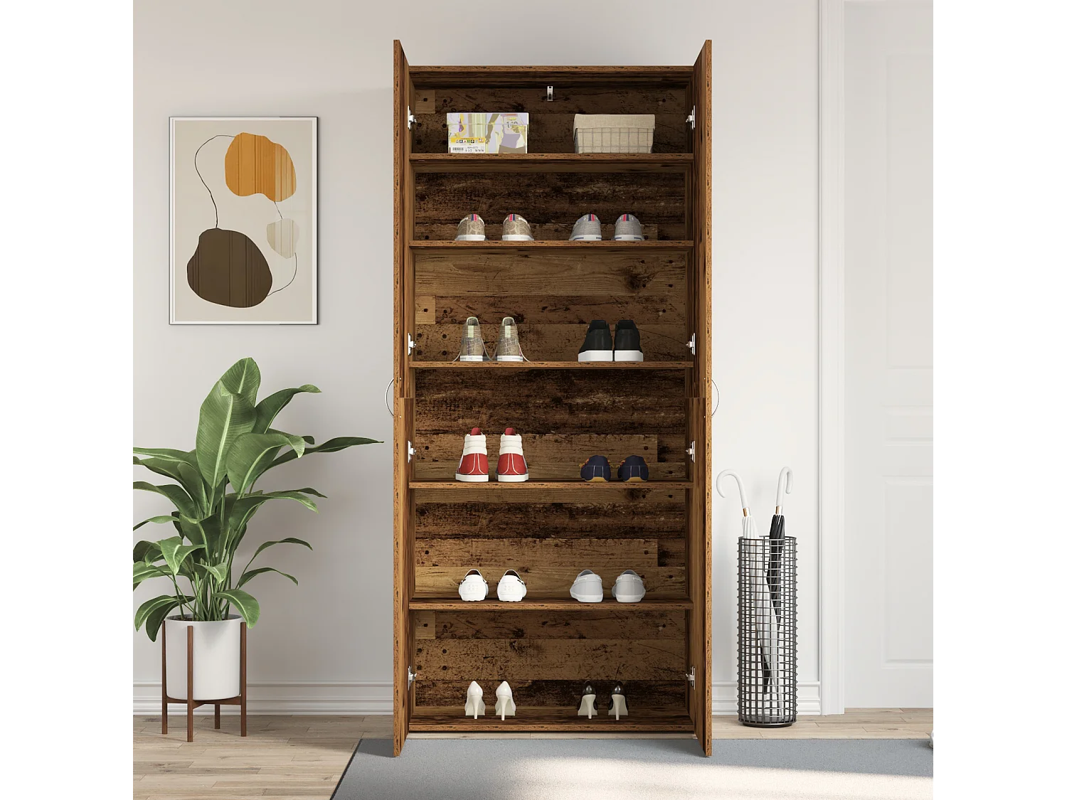 Cabinet à chaussures en bois vieilli 80x35,5x180 cm en bois d'ingénierie