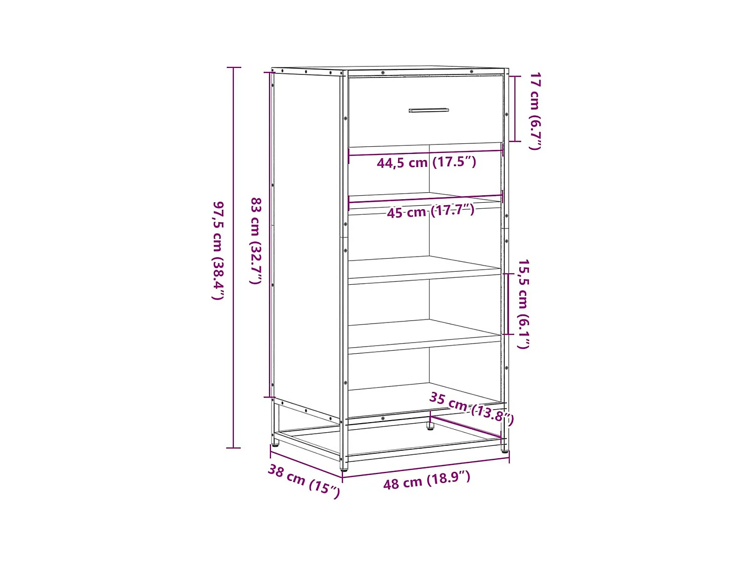 Étagère à chaussures chêne fumé 48x38x97,5 cm bois d'ingénierie