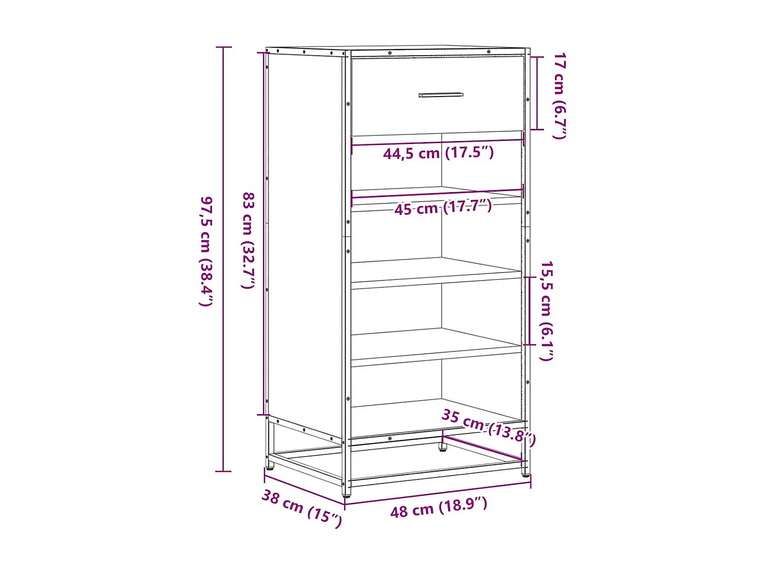 Étagère à chaussures chêne fumé 48x38x97,5 cm bois d'ingénierie