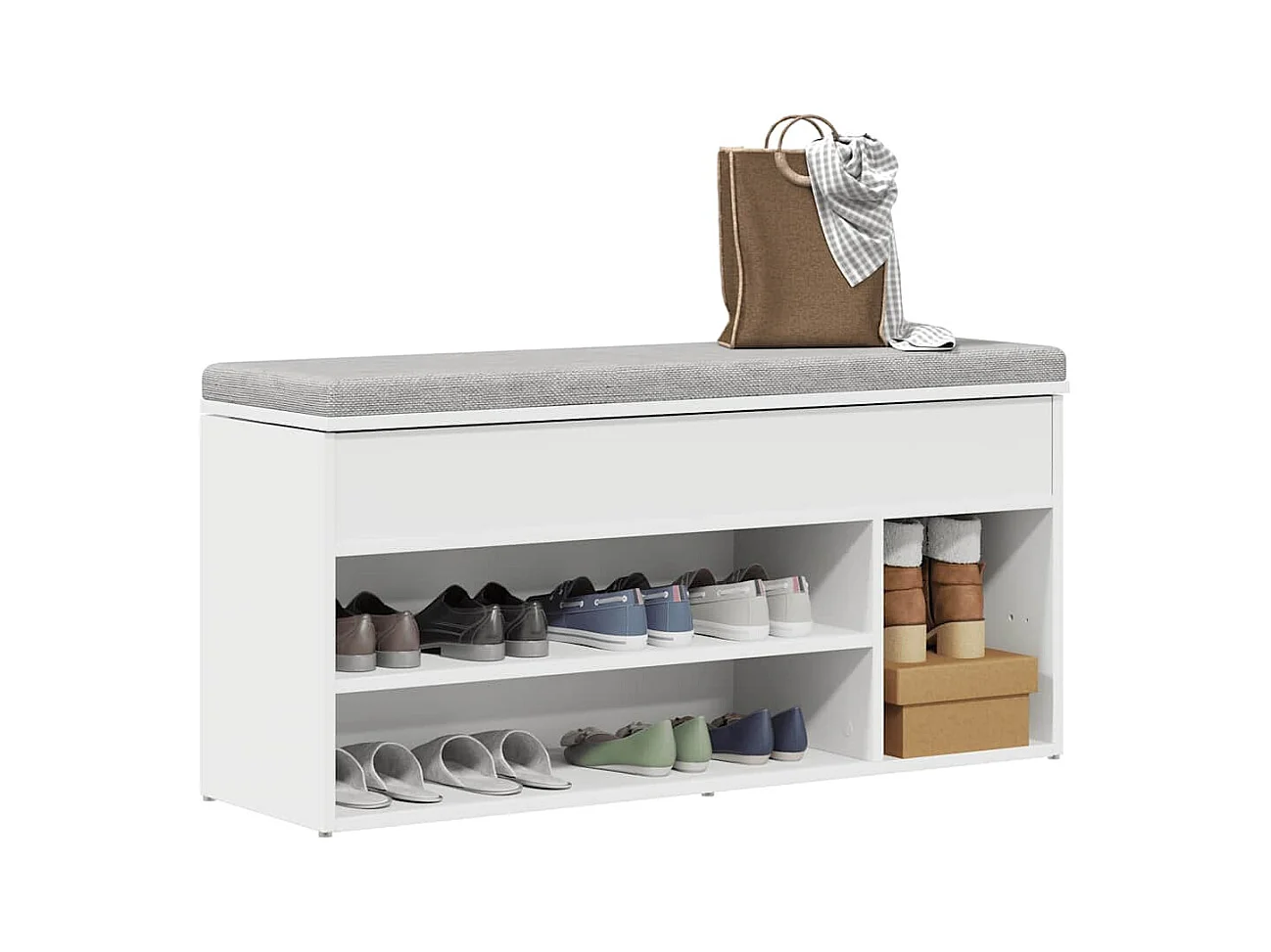 Banc à chaussures blanc 102x30,5x45 cm bois d'ingénierie