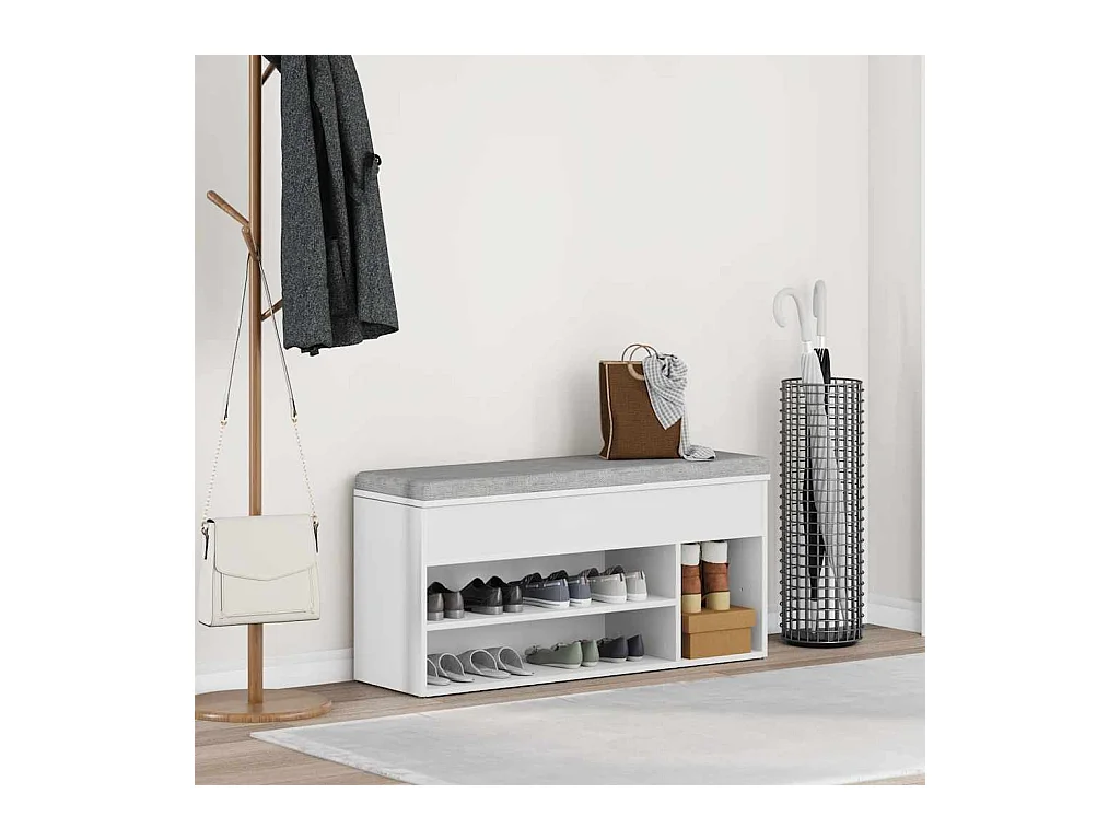 Banc à chaussures blanc 102x30,5x45 cm bois d'ingénierie