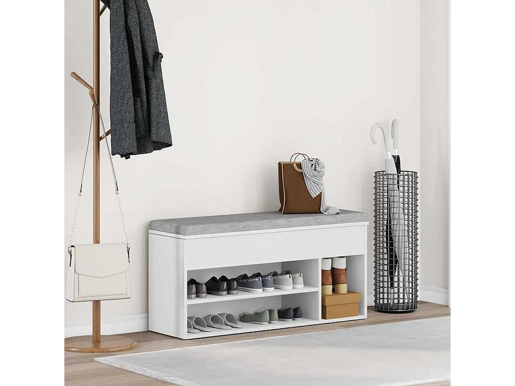Banc à chaussures blanc 102x30,5x45 cm bois d'ingénierie
