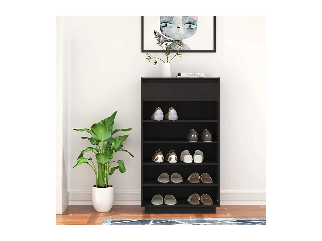 Zwarte schoenenkast 60x34x105 cm Massief grenenhout