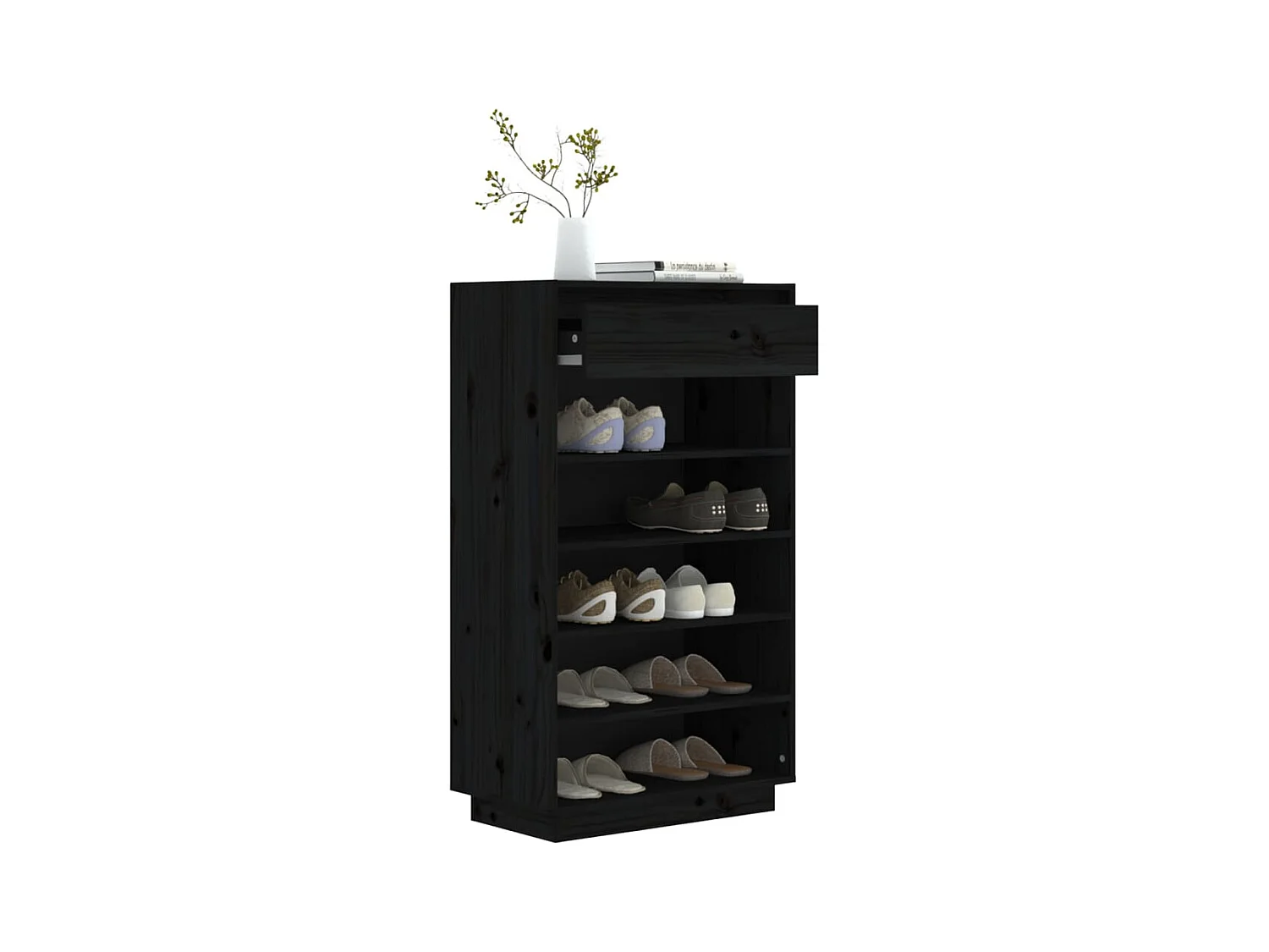 Zwarte schoenenkast 60x34x105 cm Massief grenenhout