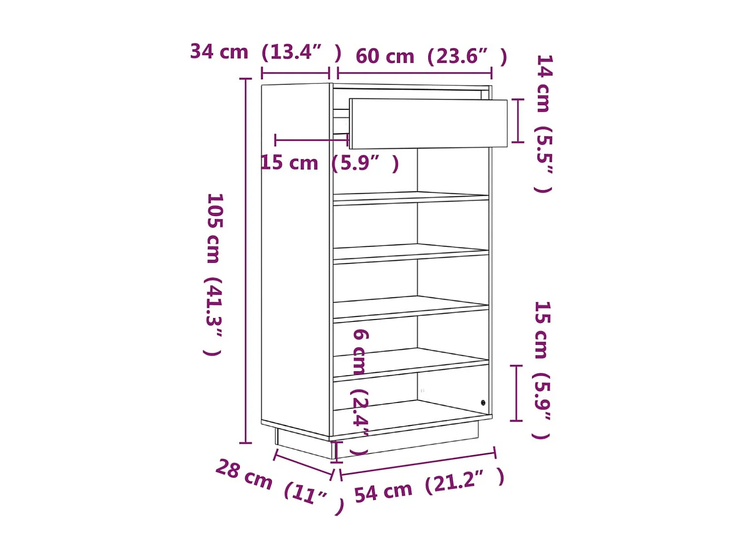 Zapatero negro 60x34x105 cm Madera maciza de pino