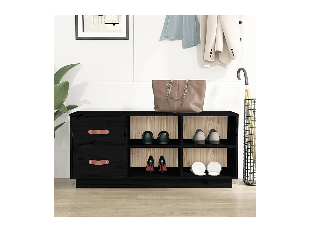 Zwarte schoenenbank 100x34x45 cm Massief grenenhout