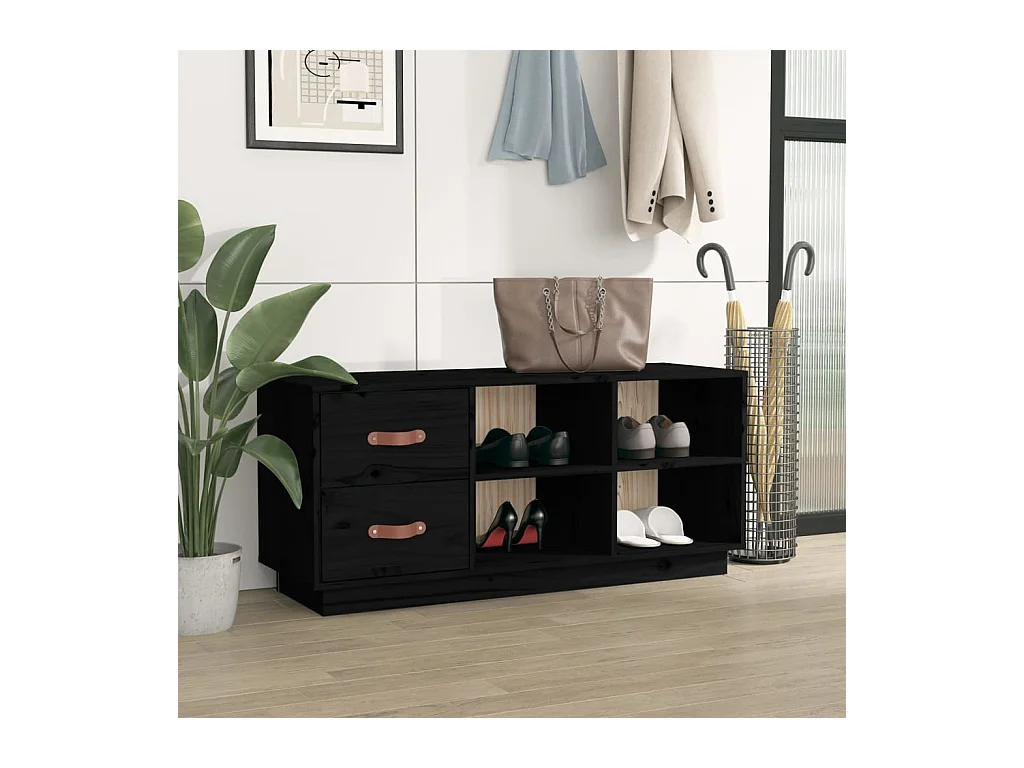 Zwarte schoenenbank 100x34x45 cm Massief grenenhout